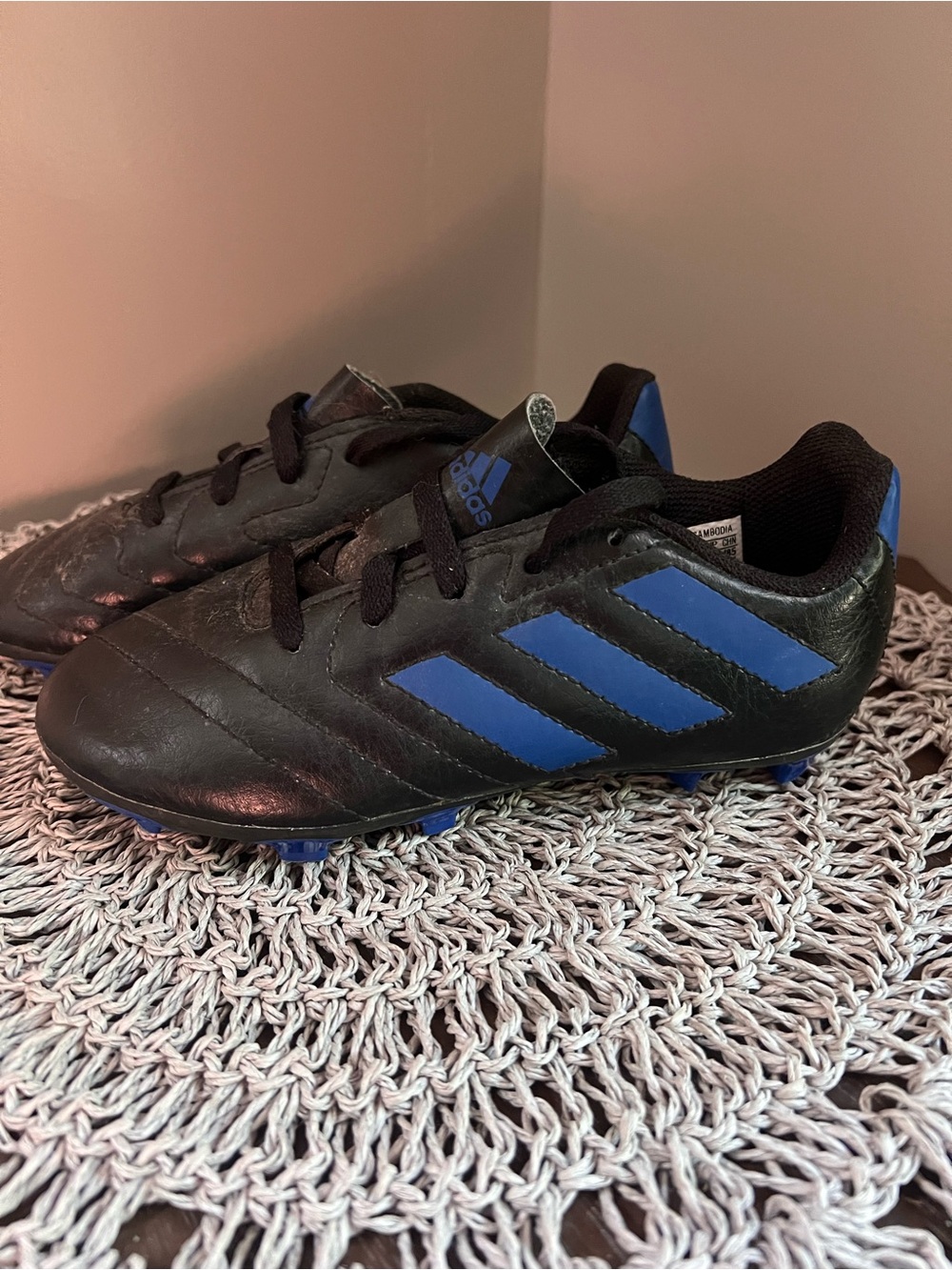 Adidas Kids Black and Blue Soccer field hockey Cleats